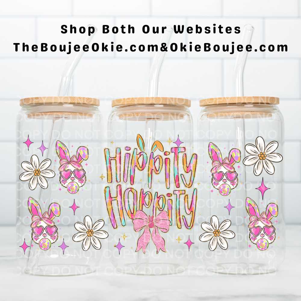 Easter Hippity Hoppity UV DTF Double-Sided Wrap – 16oz Glass Can & Tumbler Design