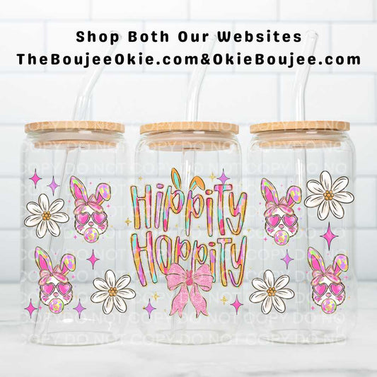 Easter Hippity Hoppity UV DTF Double-Sided Wrap – 16oz Glass Can & Tumbler Design