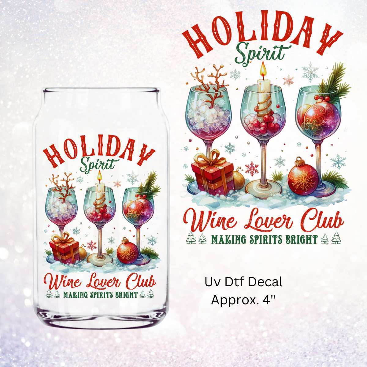 Holiday Spirit Wine Lover Club Double Sided Uf Dtf Decal Christmas Design