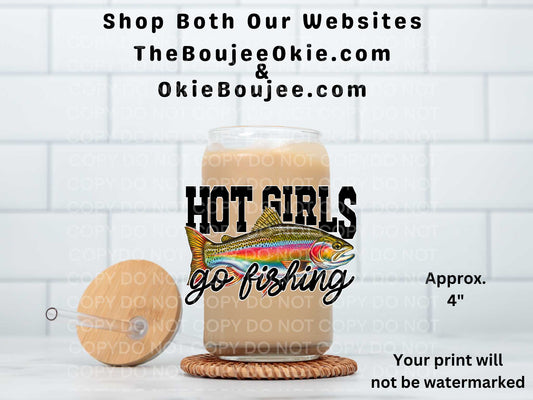 Hot Girls Go Fishing UV DTF Decal Double Sided