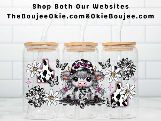 Hot Mess Girl HIghland Cow Uv Dtf Wrap Western Style