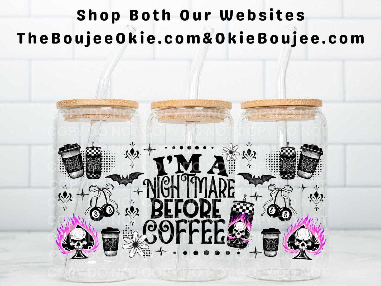 I'm A Nightmare Before Coffee Uv Dtf Wrap Double Sided Pink Flames