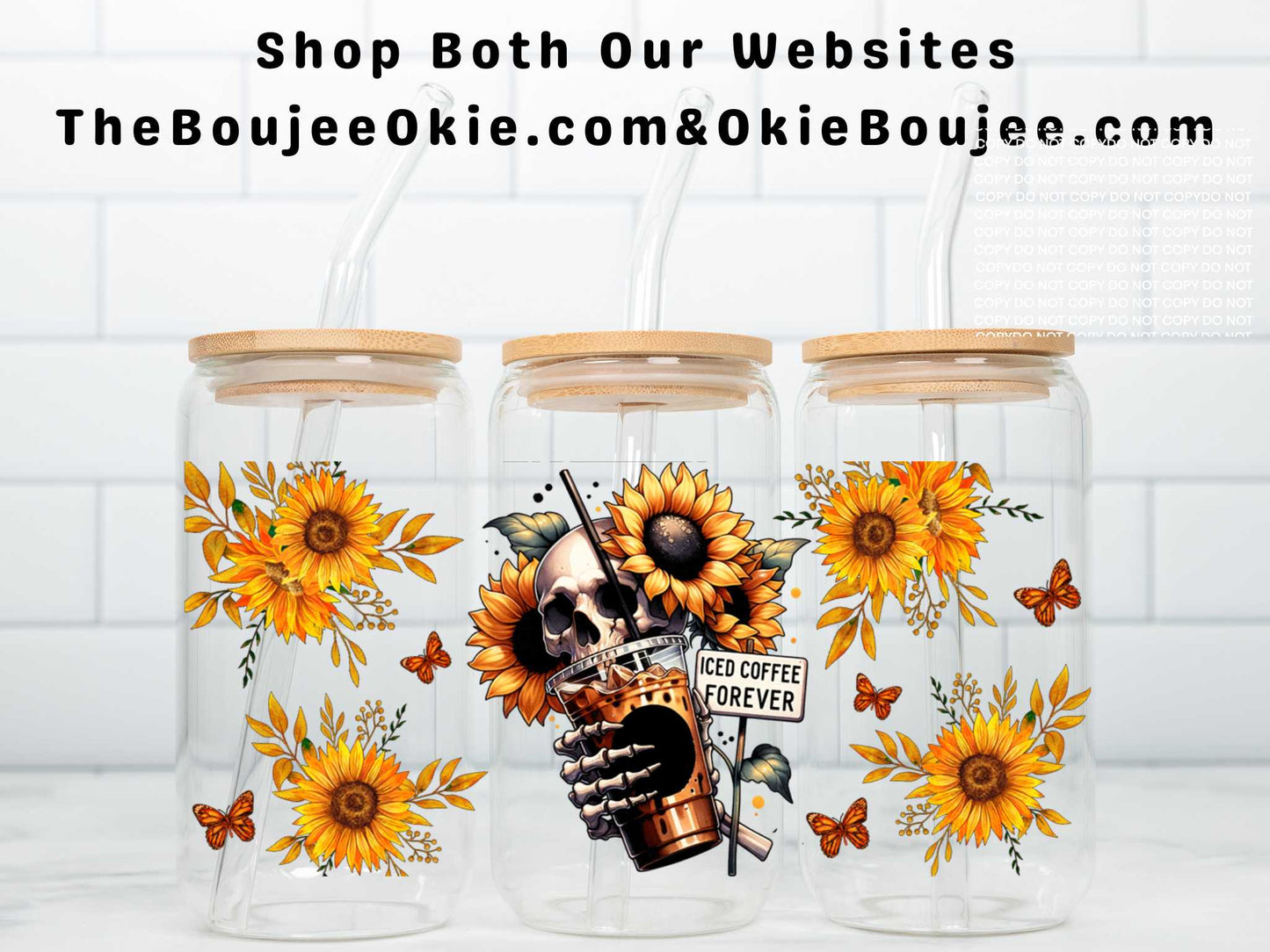 Iced Coffee Forever Sunflowers & Skull Uv Dtf Wrap Double Sided