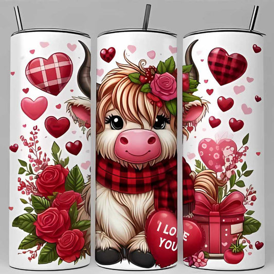 I Love You Highland Cow 20oz Skinny Tumbler Sublimation Print