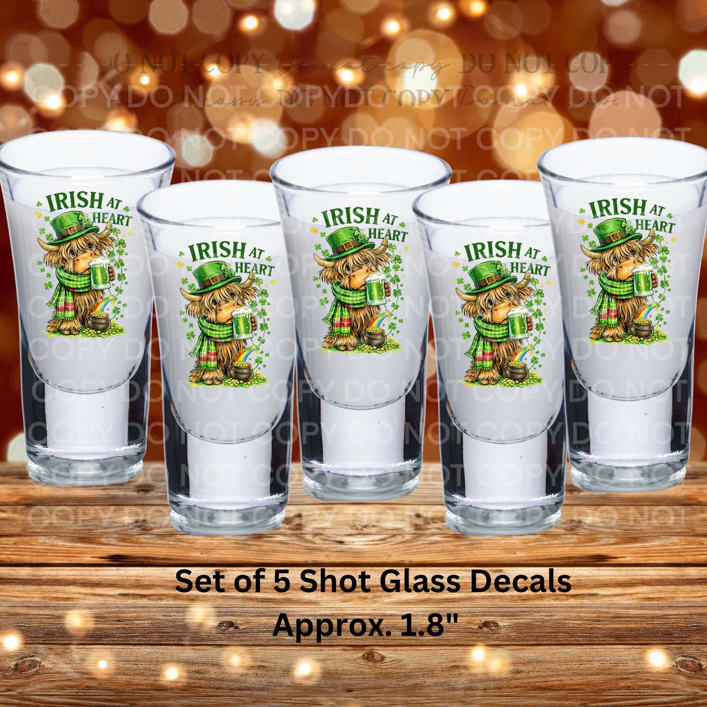 Irish At Heart Highland Cow Uv Dtf Shot Glass Decals Double Sided