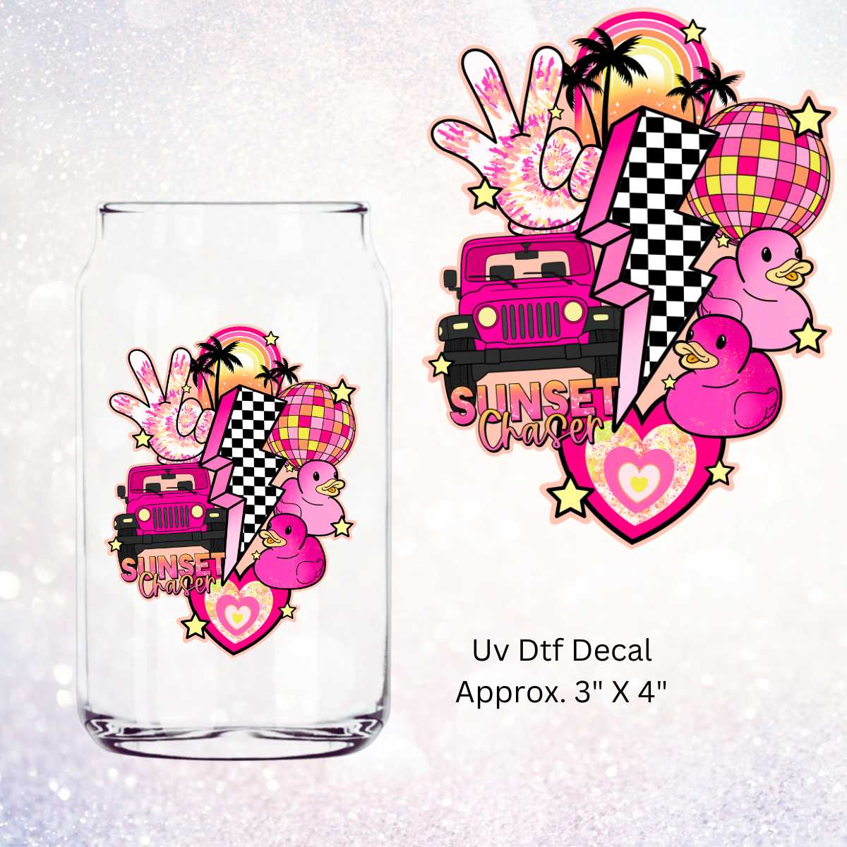 Off Road Sunset Chaser Retro Collage Pink Double Sided Uv Dtf Decal