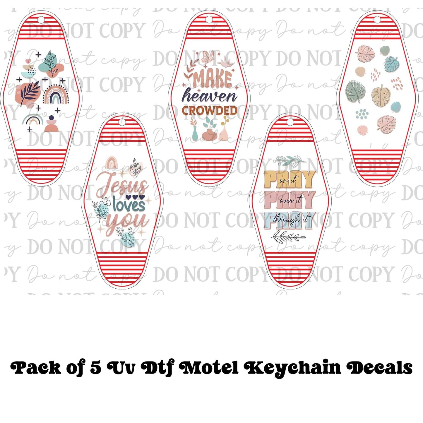Faith Based Boho Motel Keychain UV DTF Decal Set – Pack of 5