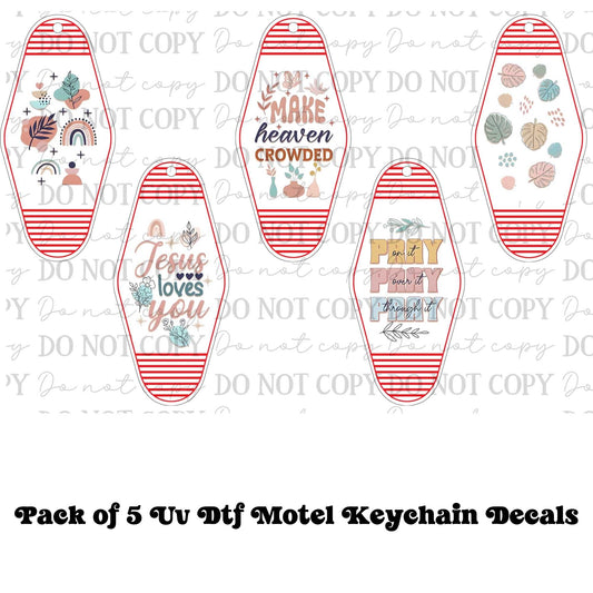 Faith Based Boho Motel Keychain UV DTF Decal Set – Pack of 5