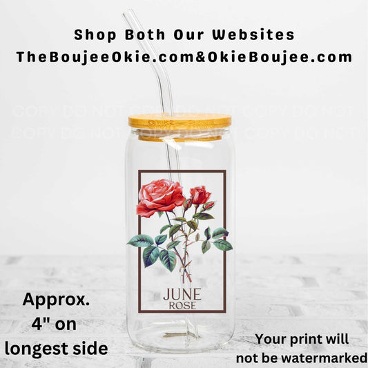 June Birth Month Flower Rose Uv Dtf Decal Double Sided