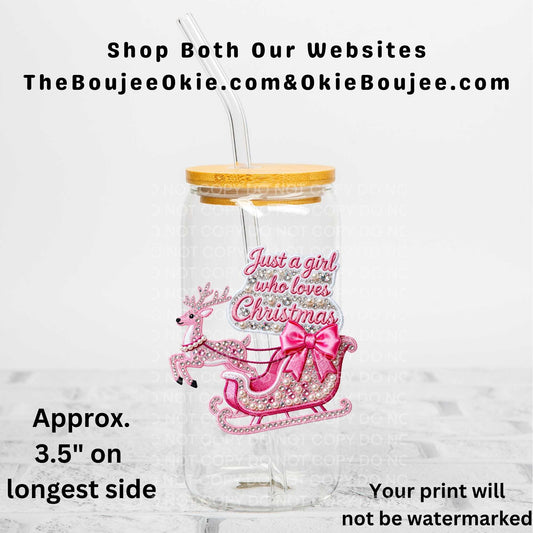 Just A Girl Who Loves Christmas Faux Sequin Uv Dtf Decal