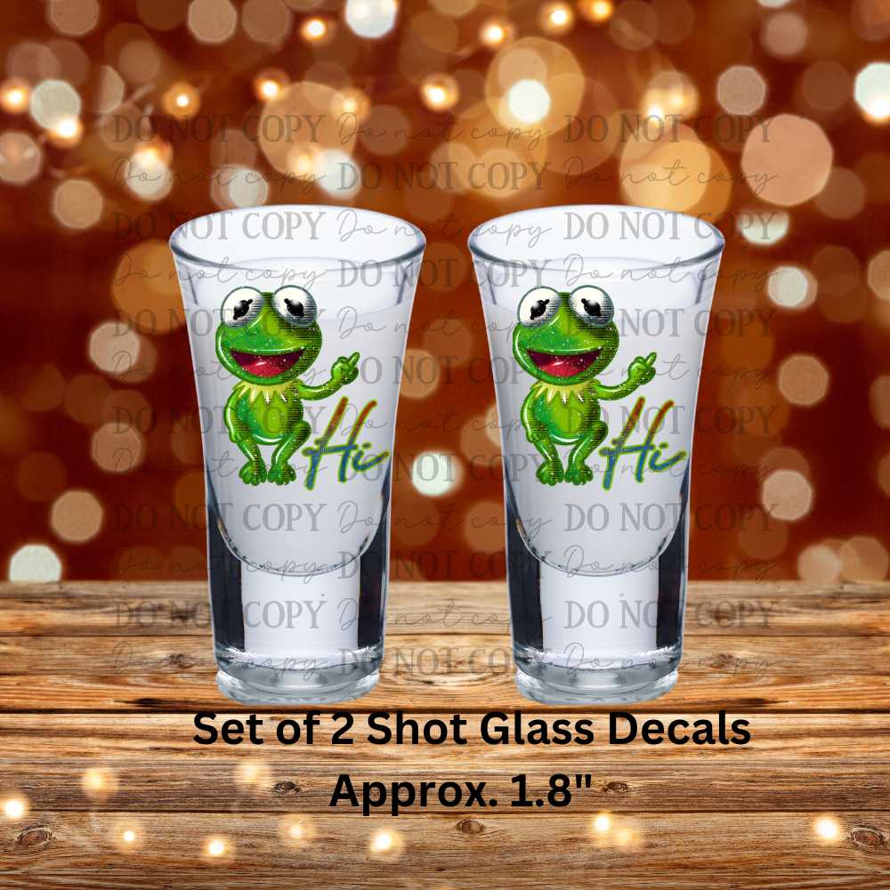 Hi Middle Finger Frog Set of 2 UV DTF Shot Glass Decals