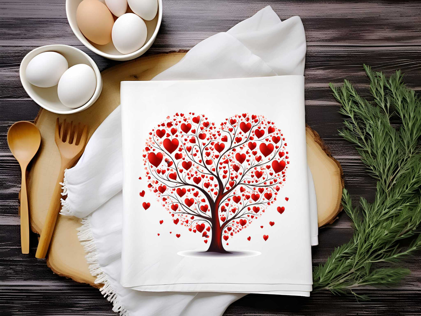 Whimsical Hearts Tree Towel Sublimation Print