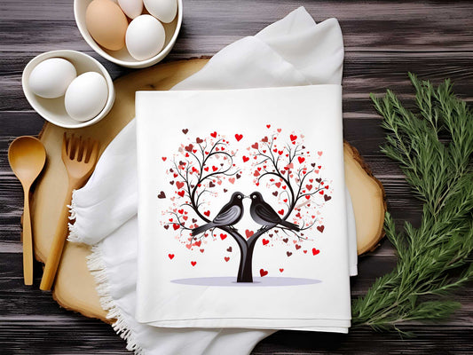 Love Birds Hearts Tree Tree Towel Sublimation Print