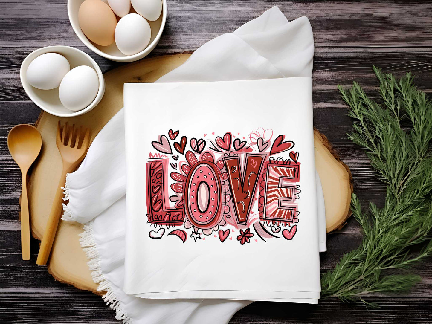 Love Doodle & Hearts Towel Sublimation Print