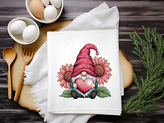 Love Gnome Sunflowers Towel Sublimation Print