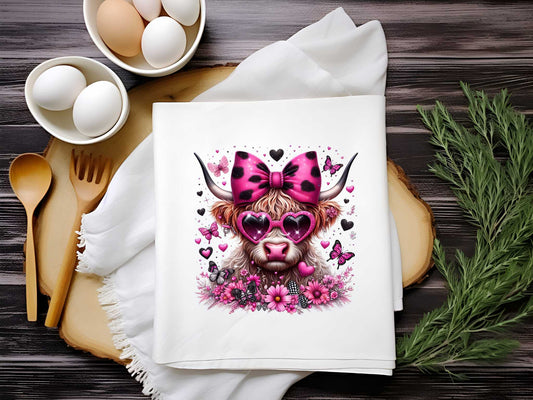 Boujee Pink Highland Cow Towel Sublimation Print