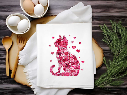 Towel Pink & Red Roses Cat Sublimation Print