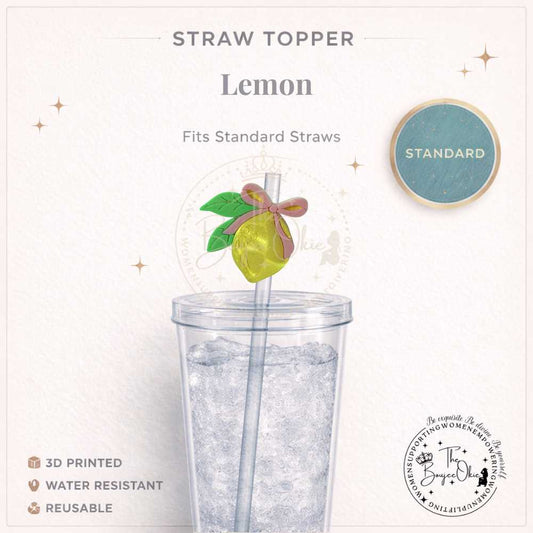 Lemon Pink Bow Straw Topper For Standard Straws