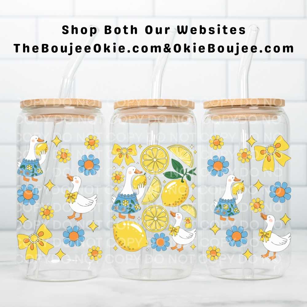 Lemons & Bows Goose Geese UV DTF Double-Sided Wrap – 16oz Glass Can & Tumbler Design