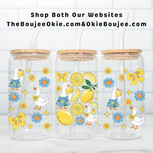 Lemons & Bows Goose Geese UV DTF Double-Sided Wrap – 16oz Glass Can & Tumbler Design
