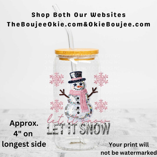 Let It Snow Faux Sequin Snowman Uv Dtf Decal