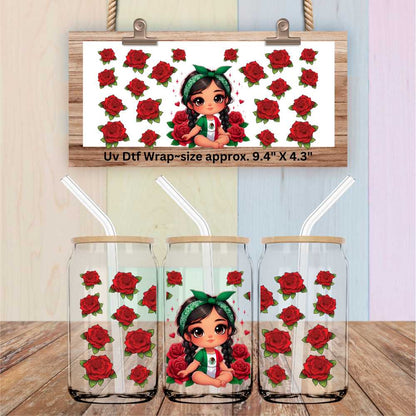 Double Sided Uv Dtf Wrap Mexican Chica Girl with Roses