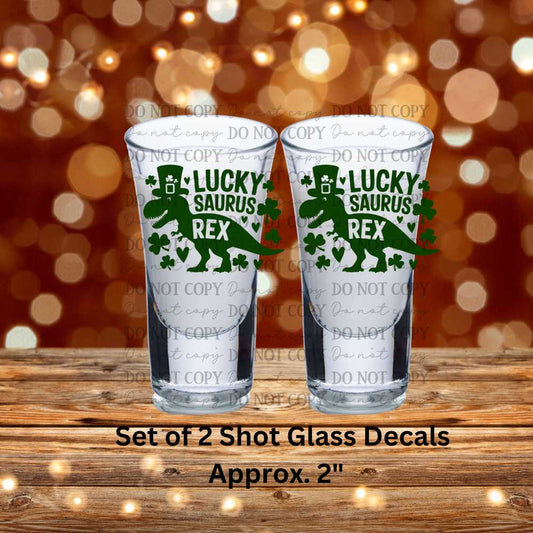 Lucky Saurus Rex Set of 2 UV DTF Shot Glass Decals