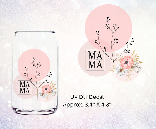 Uv Dtf Decal MaMa Pink Line Art Floral