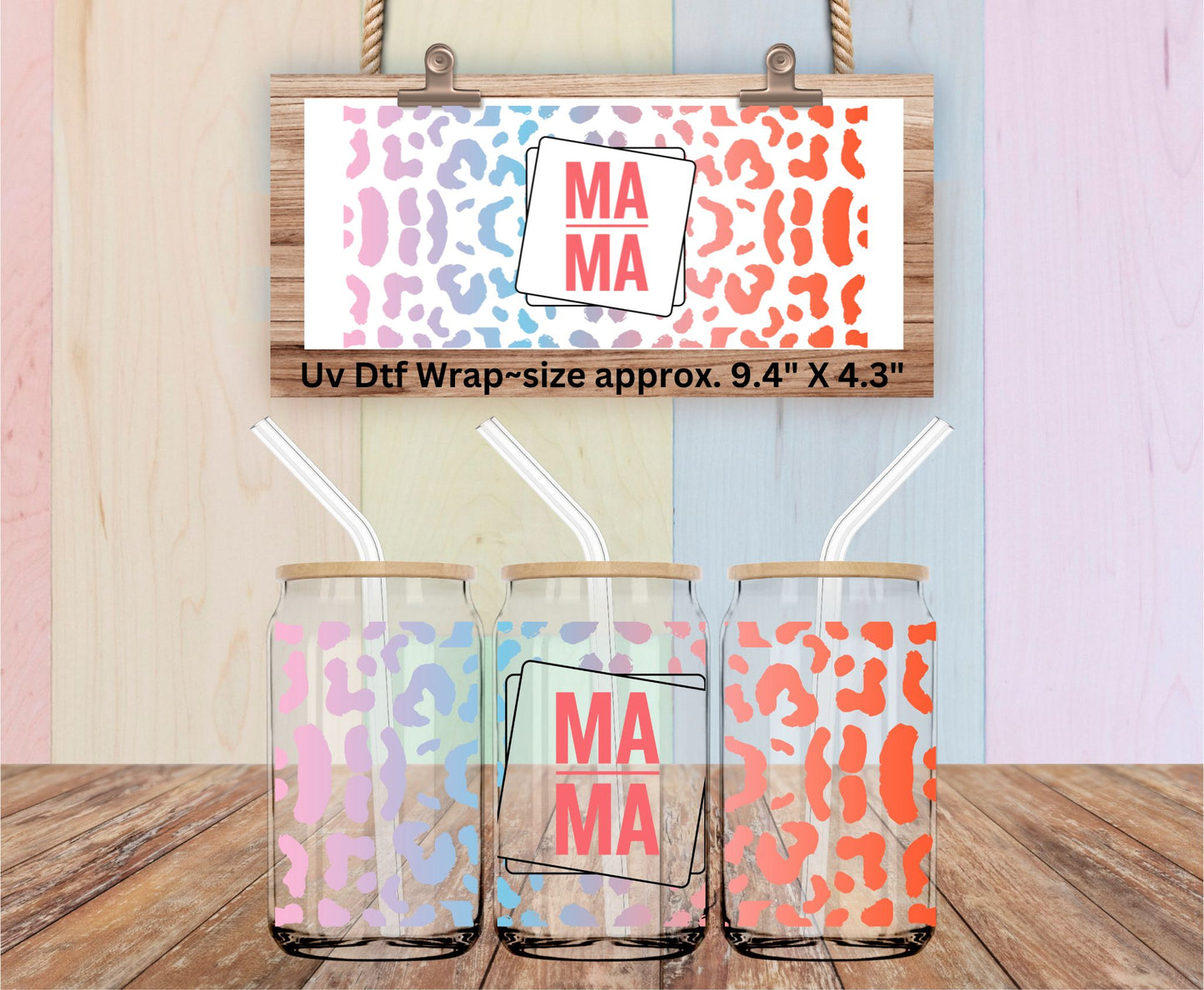 Uv Dtf Wrap Mama Rainbow Leopard Design