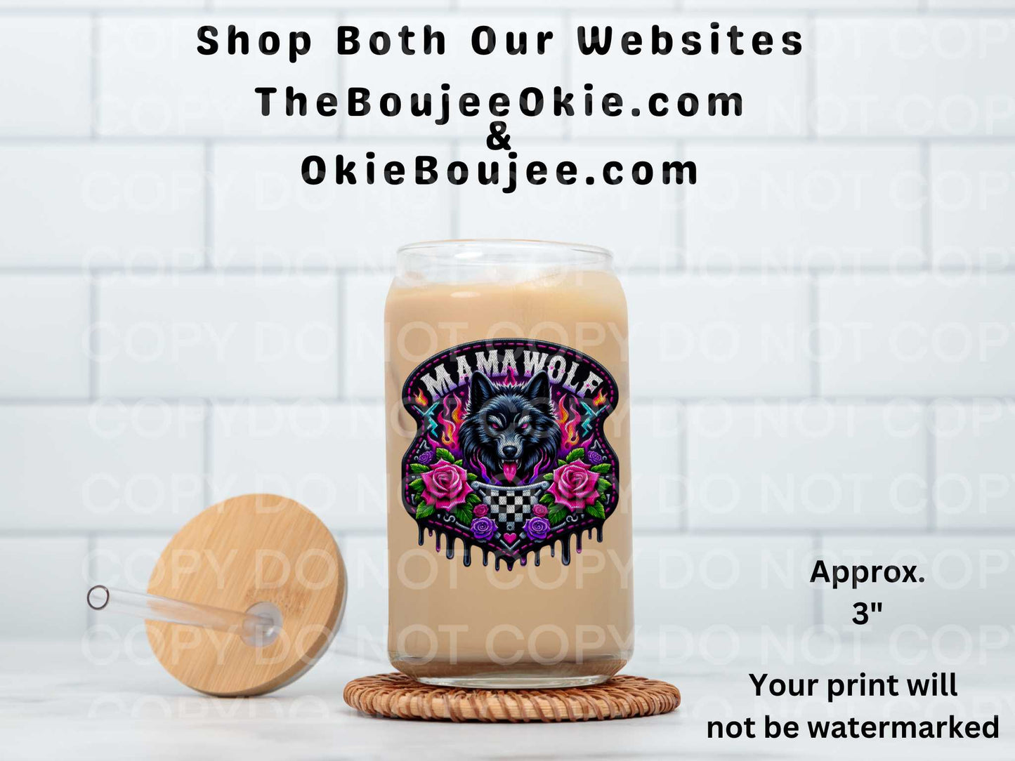 Mama Wolf Faux Patch UV DTF Decal Double Sided