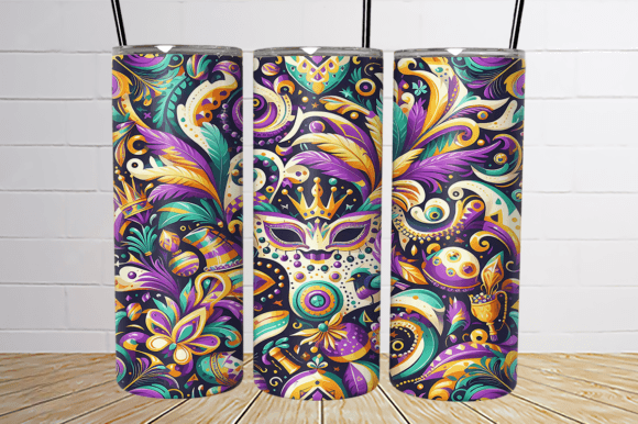 Mardi Gras Mask 20oz Skinny Tumbler Sublimation Print