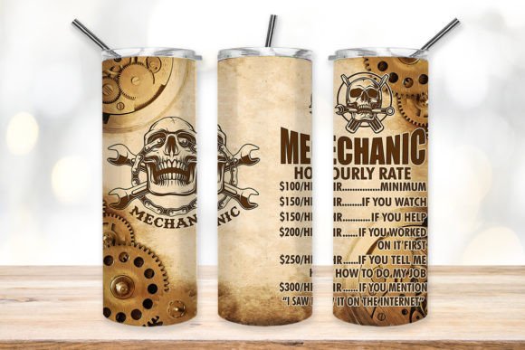 Mechanic Hourly Rate 20oz Skinny Tumbler Sublimation Print