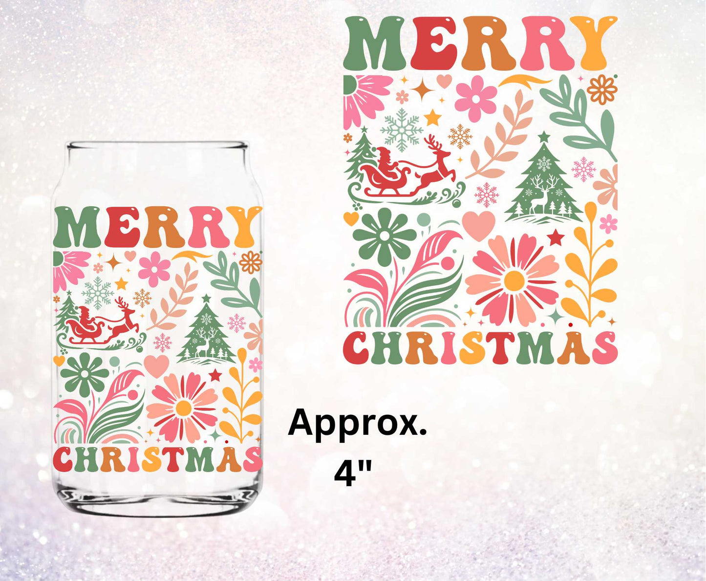 Merry Christmas Double Sided Uv Dtf Decal Boho Florals