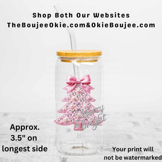 Merry & Bright Pink Christmas Tree Uv Dtf Decal