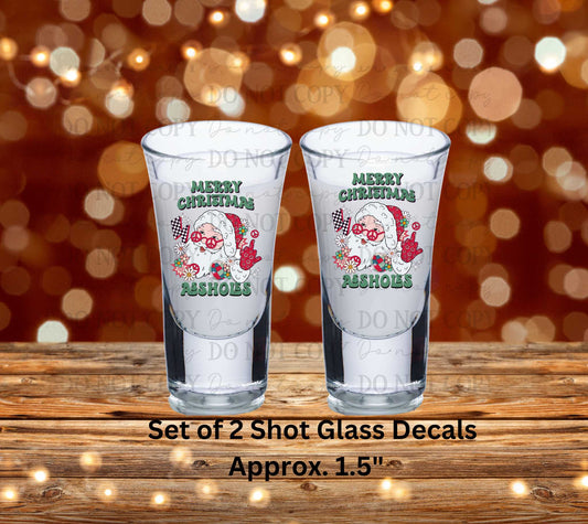 Merry Christmas Assholes Uv Dtf Decal Set of 2 Shot Glass Decal Double Sided