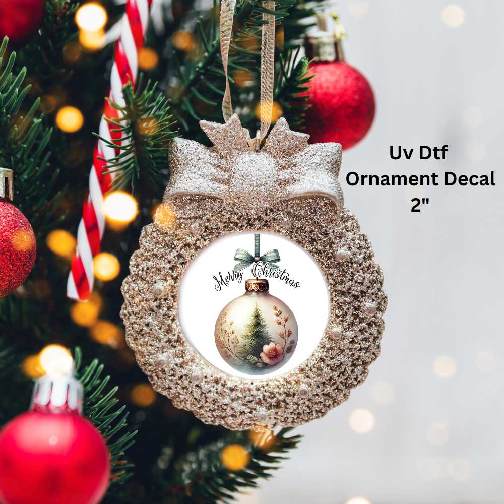 Merry Christmas Ornament or Magnet Double-Sided UV DTF Decal