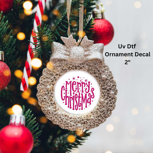 Merry Christmas Ornament or Magnet Double-Sided UV DTF Decal