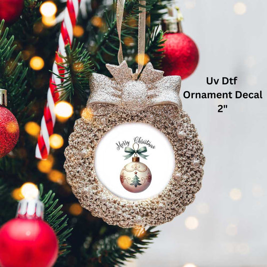 Merry Christmas Ornament or Magnet Double-Sided UV DTF Decal