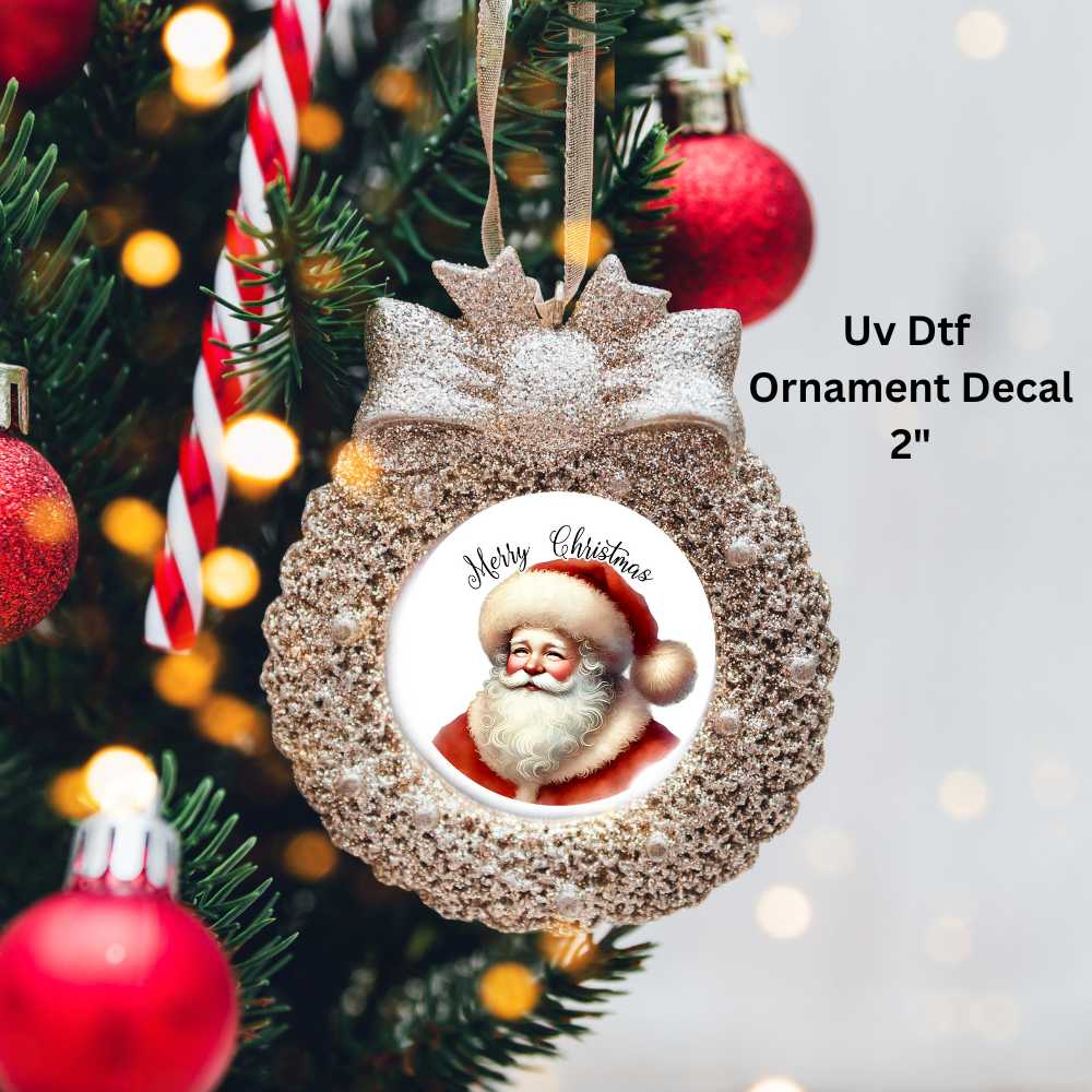 Merry Christmas Santa Ornament or Magnet Double-Sided UV DTF Decal