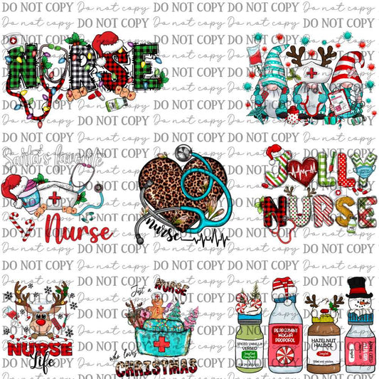UV DTF Decal Sheets for Mini Tumbler Keychains- Christmas Nurse Designs