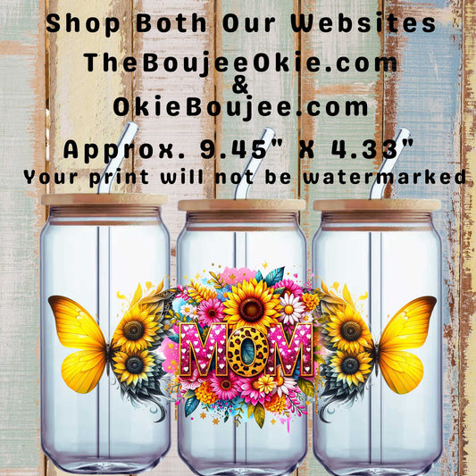 Floral Mom Sunflowers Butterflies Double Sided Uv Dtf Wrap