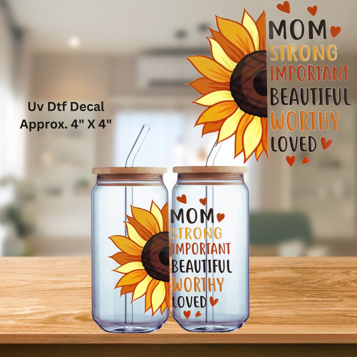 Uv Dtf Decal Mom Strong Sunflower