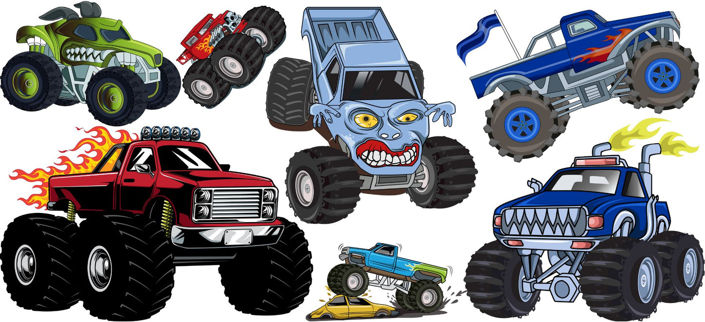 Uv Dtf Mini Gang Sheet or Wrap ~Monster Trucks Elements  | Kids | Boys | Girls