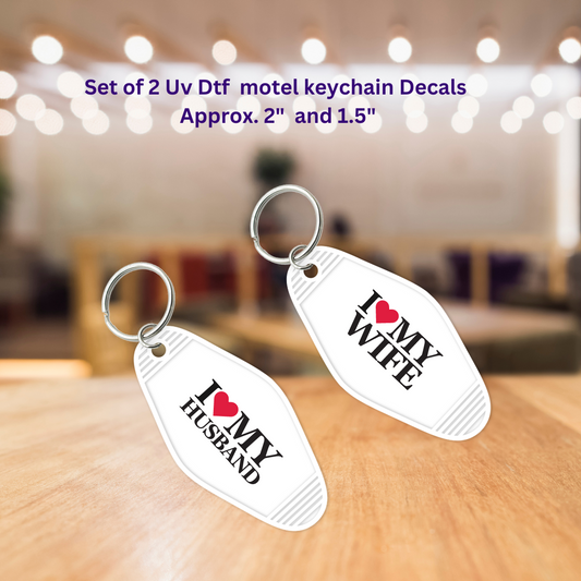 Uv Dtf Motel Key Chain Decals Set of 2 Heart My Husband Heart My Wife