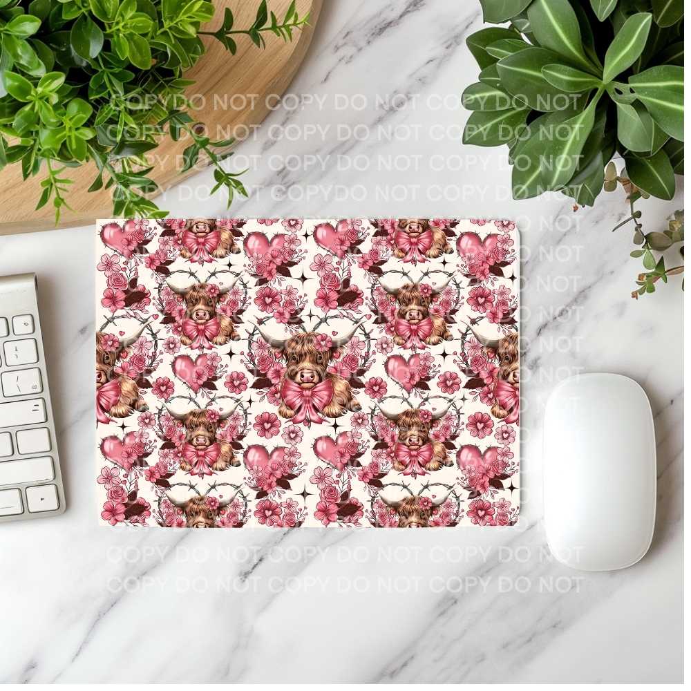 Hearts Highland Cow Mousepad Sublimation Print