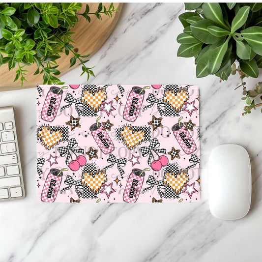 Checkered Energy Drinks & Bows Mousepad Sublimation Print
