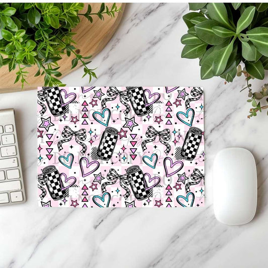 Checkered Drink Cans & Bows Mousepad Sublimation Print