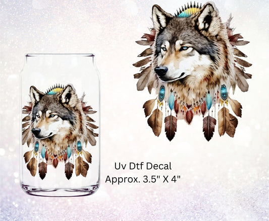 Uv Dtf Decal Wolf Native American Style Design