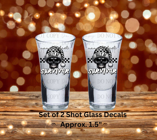 Jolly AF Naughty List Survivor Uv Dtf Decal Set of 2 Shot Glass Decal Double Sided