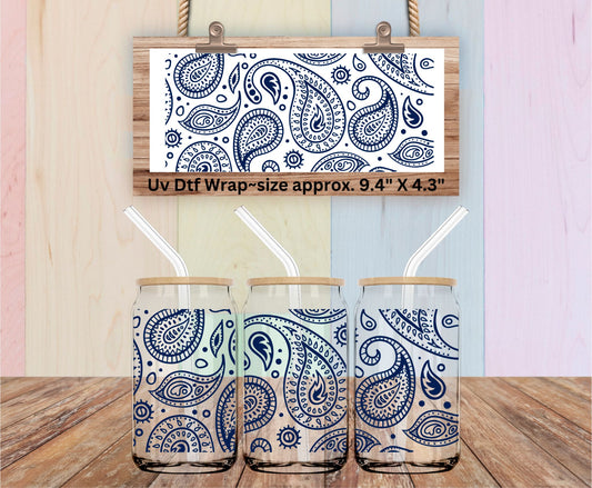 Uv Dtf Wrap Bandana Paisley Print In Navy Blue